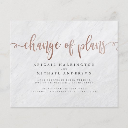 Papier Budget Marbre & Rose Gold Script Modification des  (Devant)