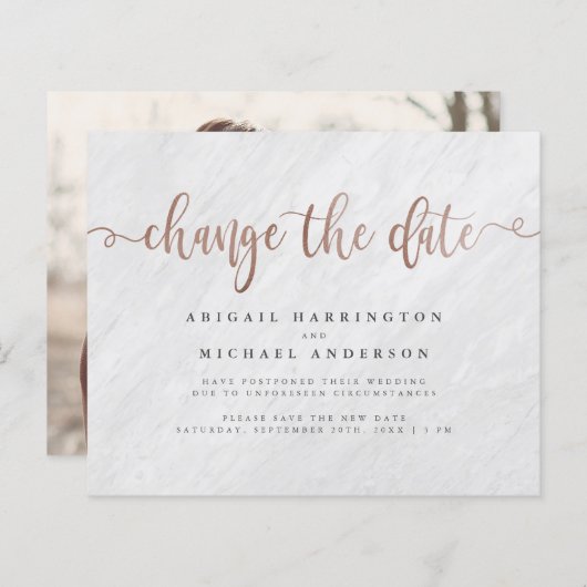 Papier Budget Marbre & Rose Gold Script Modifier La Date (Devant / Derrière)