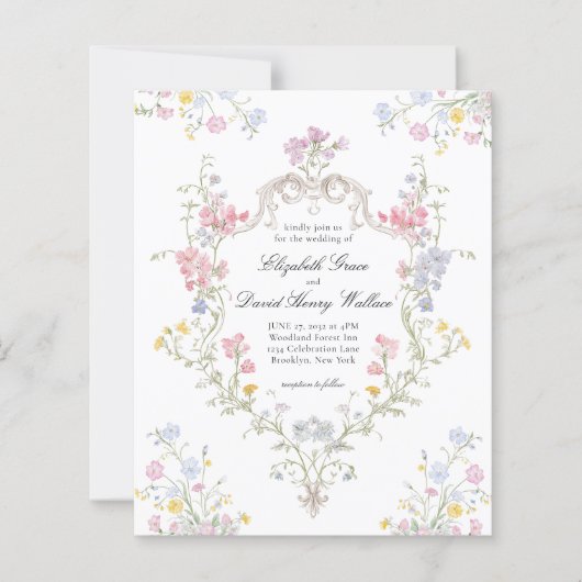 Papier BUDGET Mariage à crête florale Rococo fantaisiste (Devant)