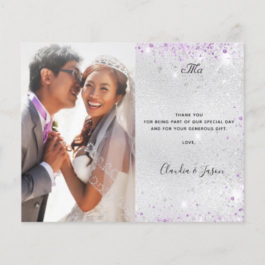 Papier Budget mariage argent violet photo merci (Dos)