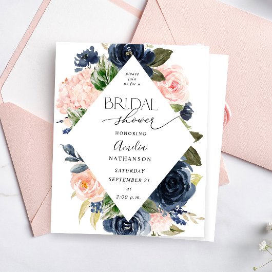 Papier Budget Mariage Bleu Nuit et Rose Pâle Floral Showe