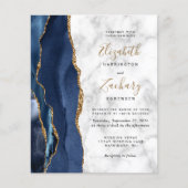 Papier Budget Mariage Bleu Or Agate Marbre QR Code (Devant)