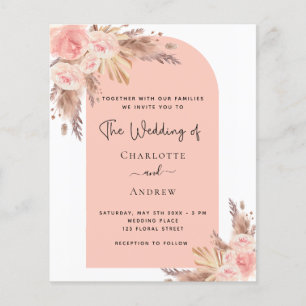 Papier Budget mariage blush pampas herbe rose invitation