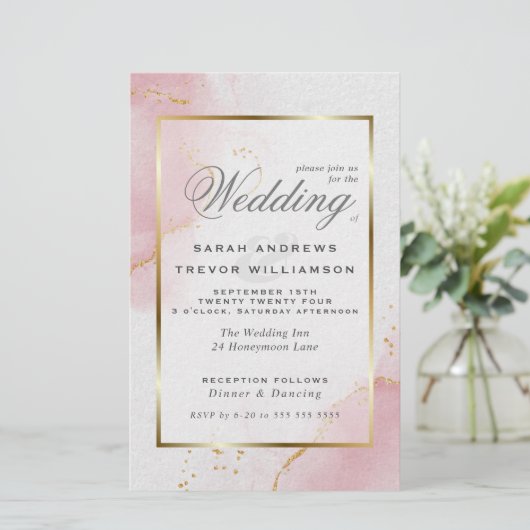 Papier Budget Mariage Blush Pink Gold Abstrait Marbled c (Debout devant)