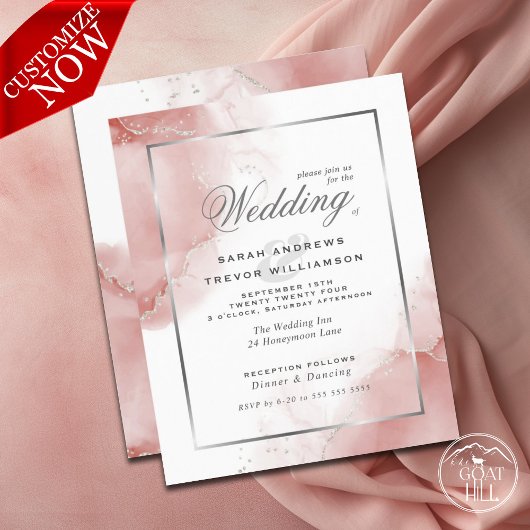Papier Budget Mariage Coral Rose Argent Abstrait