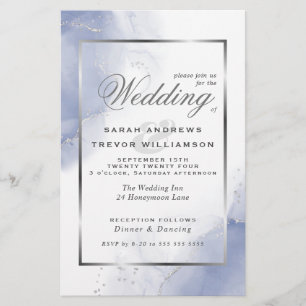 Papier Budget Mariage Cornflower Bleu Argent Abstrait