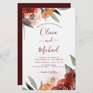 Papier Budget Mariage de automne Bourgogne Floral