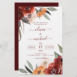 Papier Budget Mariage de automne Bourgogne Floral