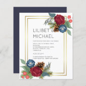 Papier BUDGET Mariage d'hiver Bourgogne Turquoise Bleu mo (Devant / Derrière)