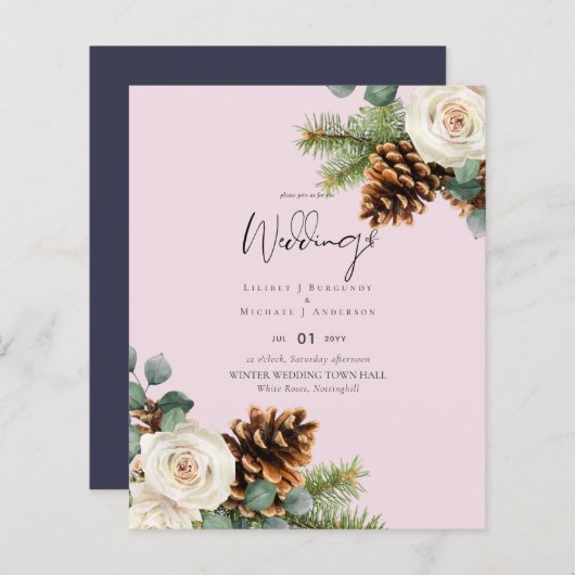 Papier BUDGET Mariage d'hiver Eucalyptus Roses de verdure (Devant / Derrière)