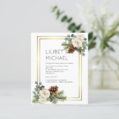 Papier BUDGET Mariage d'hiver Roses blanches Or Dusty Ble (Debout devant)