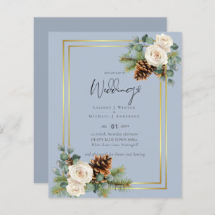 Papier BUDGET Mariage d'hiver Roses blanches Or Dusty Ble