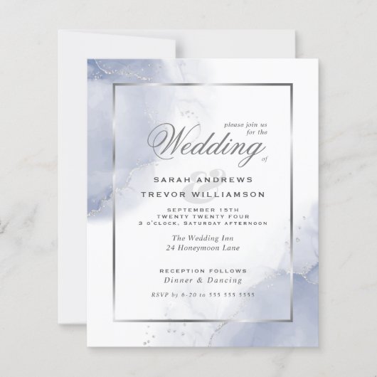 Papier Budget Mariage Dusty Blue Silver Abstrait (Devant)
