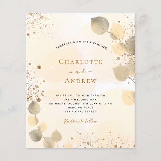 Papier Budget mariage eucalyptus parties scintillant feui (Devant)