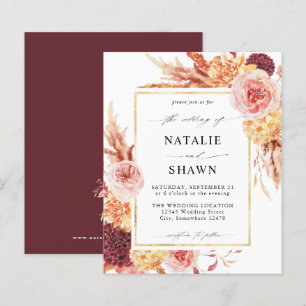 Papier Budget Mariage Fleurs Rose Doré Bourguogne Blush