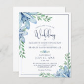 Papier Budget Mariage Floral Blue Flowers Vert Invitation (Devant / Derrière)