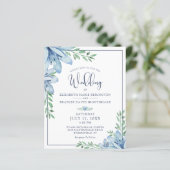 Papier Budget Mariage Floral Blue Flowers Vert Invitation (Debout devant)