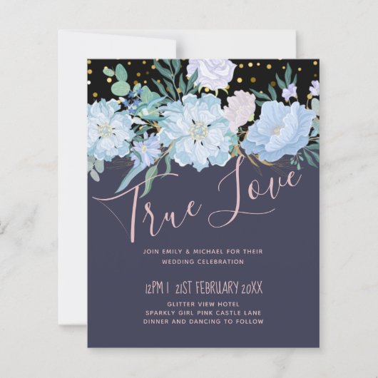 Papier Budget Mariage floral rose pâle bleu (Devant)