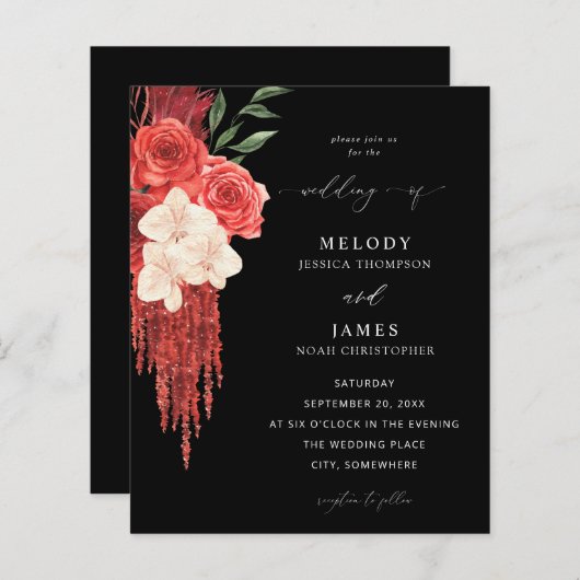 Papier Budget Mariage Floral Rouge - Noir (Devant / Derrière)