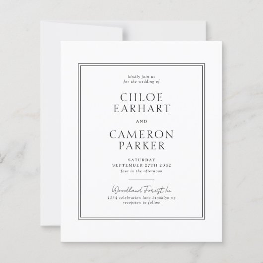 Papier BUDGET Mariage frontalier Carré noir classique off (Devant)