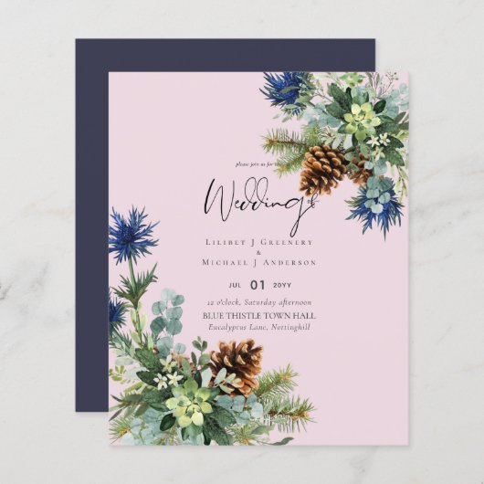 Papier BUDGET  Mariage Hiver Bleu Chardon (Devant / Derrière)