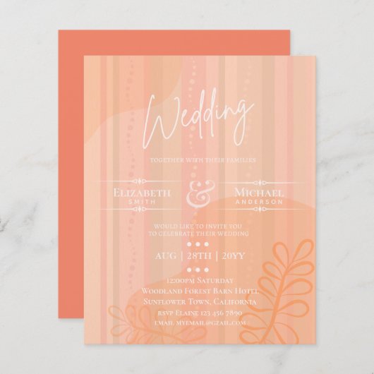 Papier BUDGET Mariage Inviter orange Pêche Abstraite (Devant / Derrière)