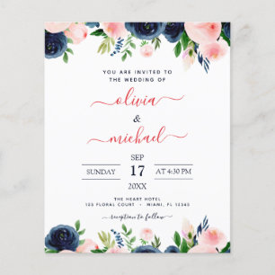 Papier Budget Mariage Marine Bleu Blush rose Floral