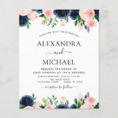 Papier Budget Mariage Marine Bleu Blush rose Floral (Devant)