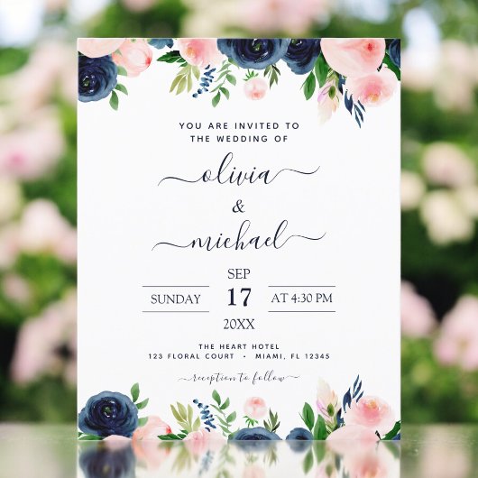Papier Budget Mariage Marine Bleu Blush rose Floral