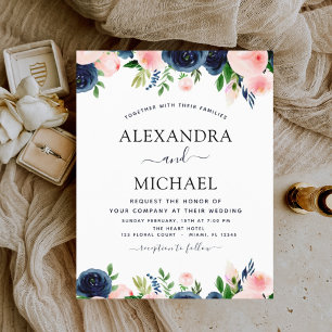 Papier Budget Mariage Marine Bleu Blush rose Floral