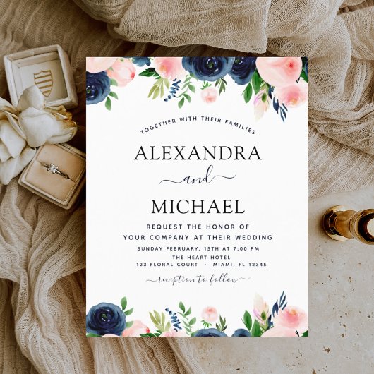 Papier Budget Mariage Marine Bleu Blush rose Floral