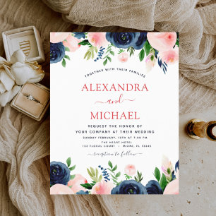 Papier Budget Mariage Marine Bleu Blush rose Floral