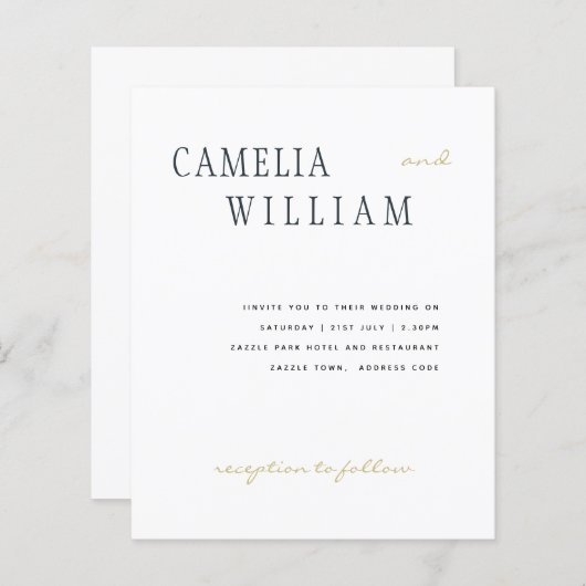 Papier BUDGET Mariage moderne Midnight Blue Gold Texte (Devant / Derrière)