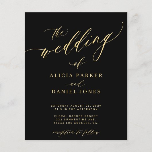 Papier Budget mariage or noir élégant invitation (Devant)