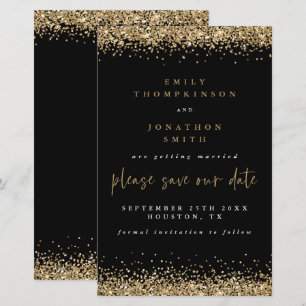 Papier Budget Mariage Paillettes Dorées Noir Save The Dat