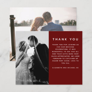 Papier BUDGET Mariage photo Merci Bourgogne moderne Rouge