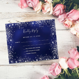 Papier Budget mariage RSVP bleu marine paillettes argenté