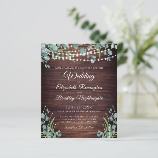 Papier Budget Mariage Rustic Wood Lights Invitation vert (Debout devant)