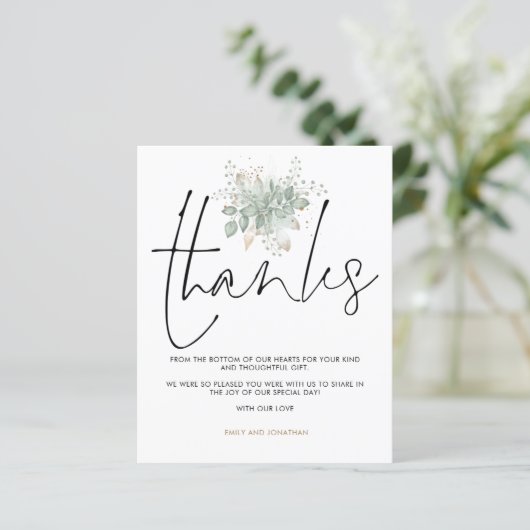 Papier Budget Mariage Sage Foliage Gold Script Merci (Debout devant)