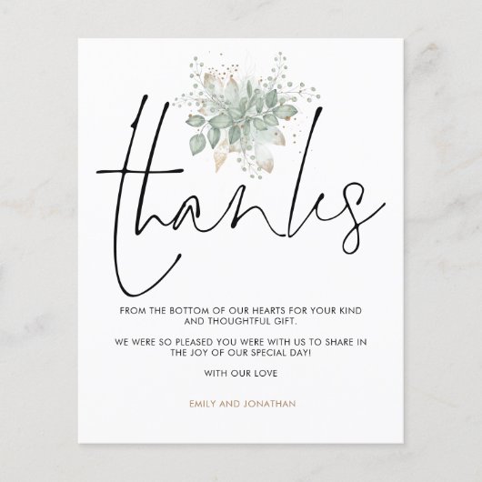 Papier Budget Mariage Sage Foliage Gold Script Merci (Devant)
