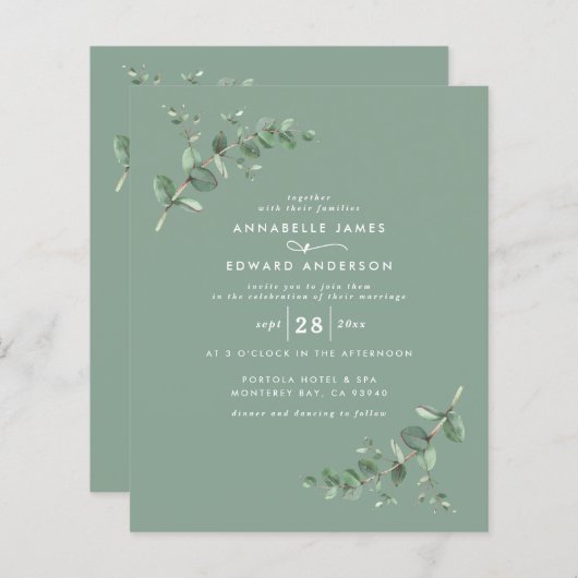 Papier Budget Mariage sauge vert Eucalyptus botanique (Devant / Derrière)