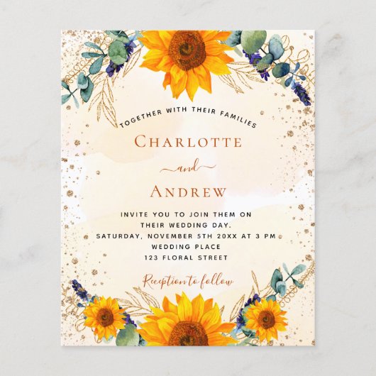 Papier Budget mariage tournesol eucalyptus QR code RSVP (Devant)