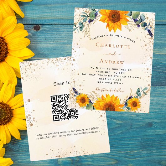 Papier Budget mariage tournesol eucalyptus QR code RSVP