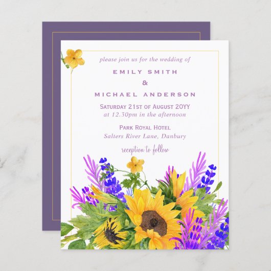 Papier Budget Mariage Tournesol thème Lavande violet (Devant / Derrière)