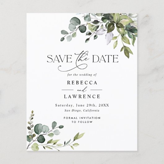 Papier Budget Mariage vert rustique Enregistrer la date (Devant)