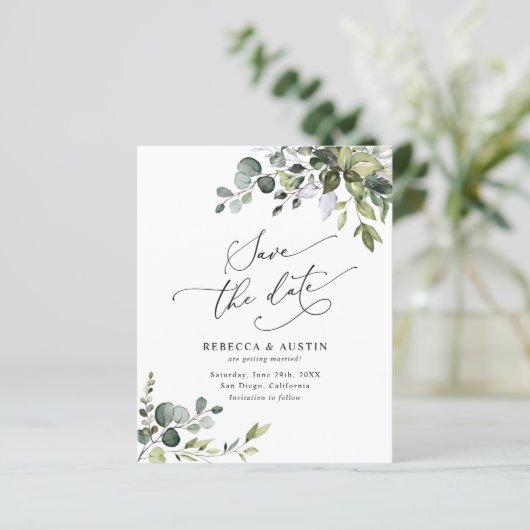 Papier Budget Mariage vert simple Enregistrer la date (Debout devant)