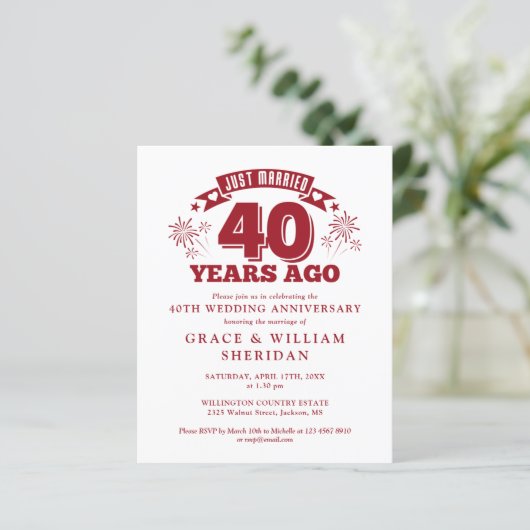 Papier Budget Marié Ruby Invitation du 40e anniversaire (Debout devant)