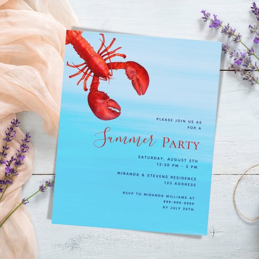 Papier Budget marin du homard rouge Invitation de la fête