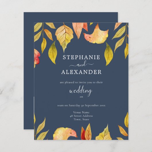 Papier Budget Marine Automne quitte Mariage QR Code Invit (Devant / Derrière)