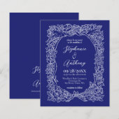 Papier Budget Marine Bleu Blanc Floral Faire-part de mari (Devant / Derrière)